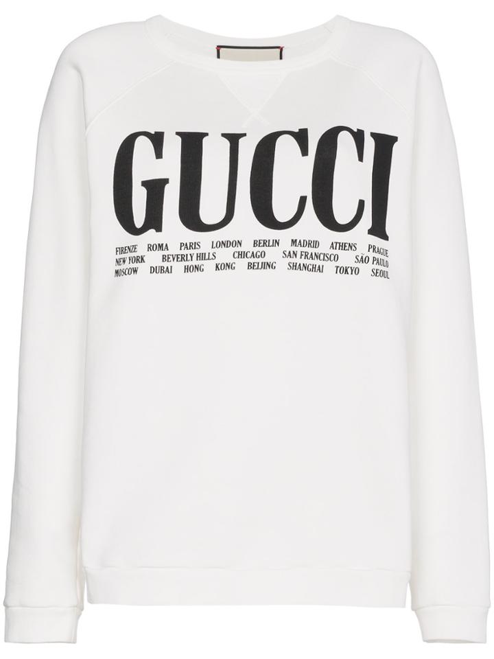 Gucci Cities Print Cotton Sweatshirt - White