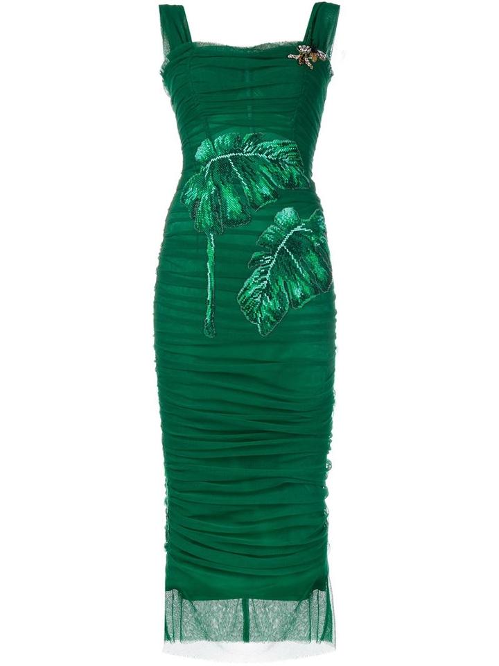 Dolce & Gabbana Sleeveless Embellished Tulle Bodycon Dress, Women's, Size: 40, Green, Cotton/polyamide/spandex/elastane/polyester