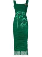 Dolce & Gabbana Sleeveless Embellished Tulle Bodycon Dress, Women's, Size: 40, Green, Cotton/polyamide/spandex/elastane/polyester