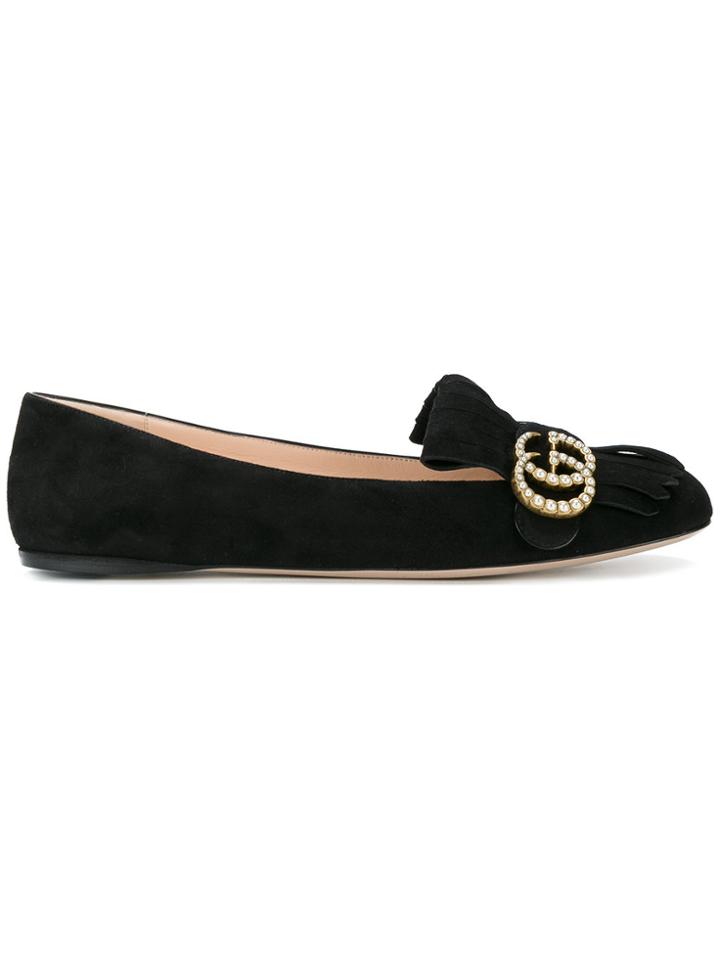 Gucci Gg Vamp Fringe Flat Loafers - Black