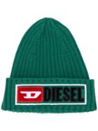 Diesel Logo Ribbed Beanie - Green