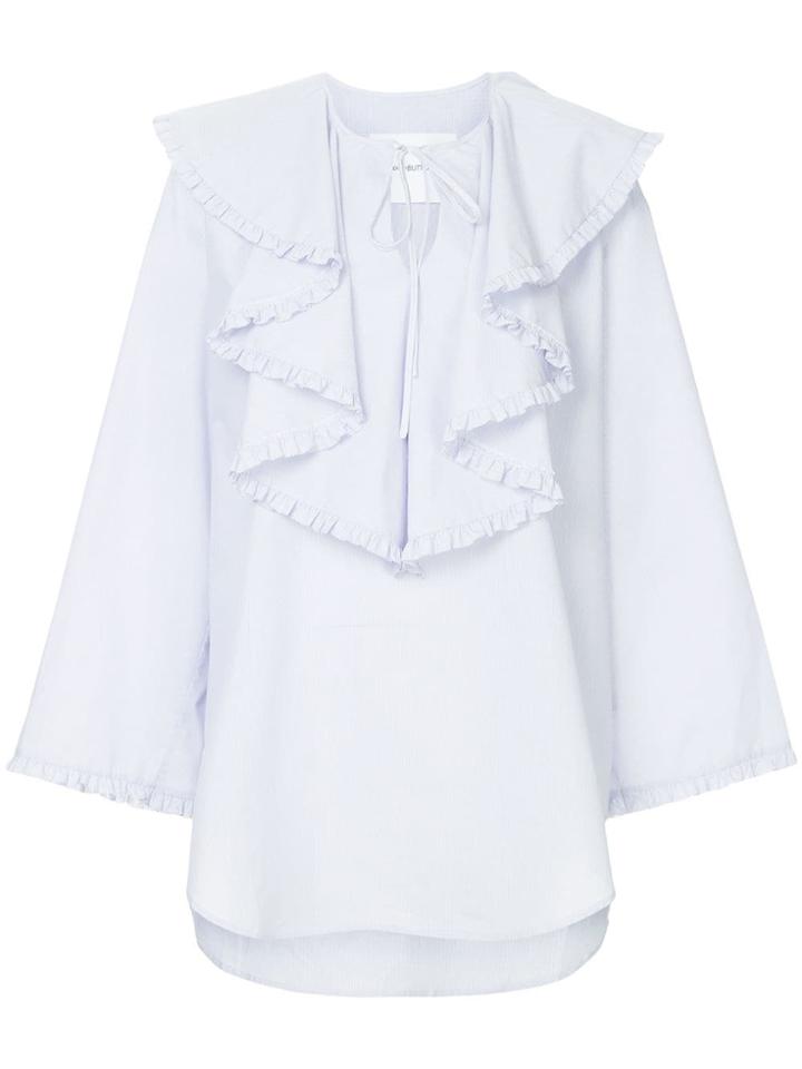 Pushbutton Oversized Ruffle Shirt - Blue