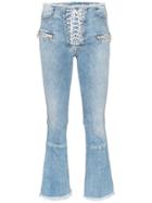 Unravel Project Cropped Frayed Jeans - Blue