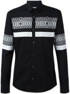 Les Hommes Urban Digital Stripe Print Shirt, Men's, Size: 46, Black, Cotton/spandex/elastane