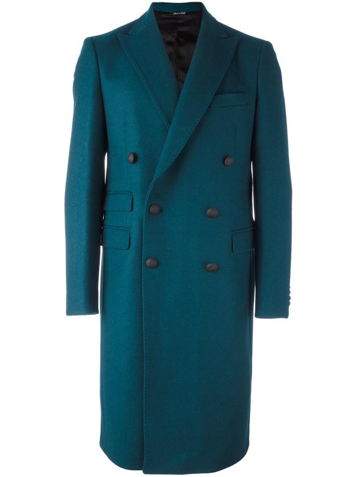 Andrea Pompilio Classic Double Breasted Coat, Men's, Size: 46, Green, Virgin Wool/polyamide/cupro