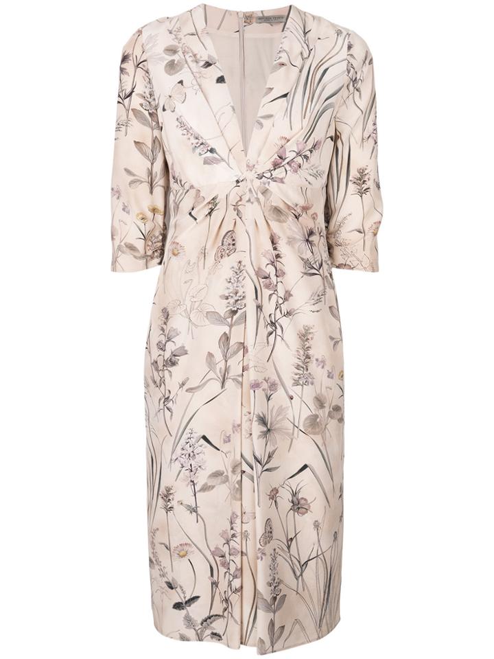 Bottega Veneta Ruched Floral Dress - Nude & Neutrals