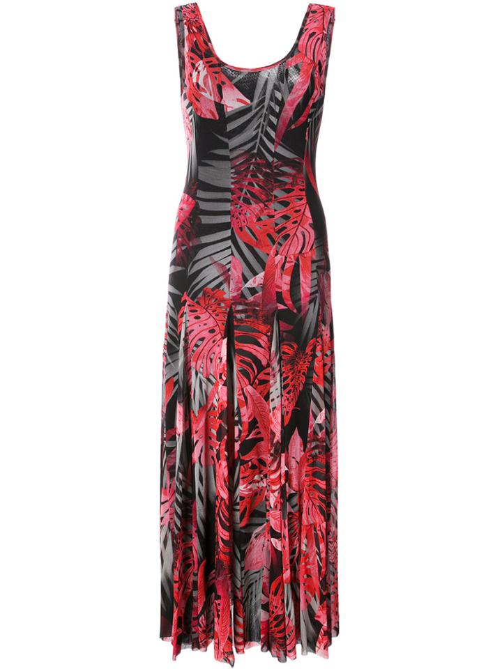 Fuzzi Palm Print Midi Dress - Red