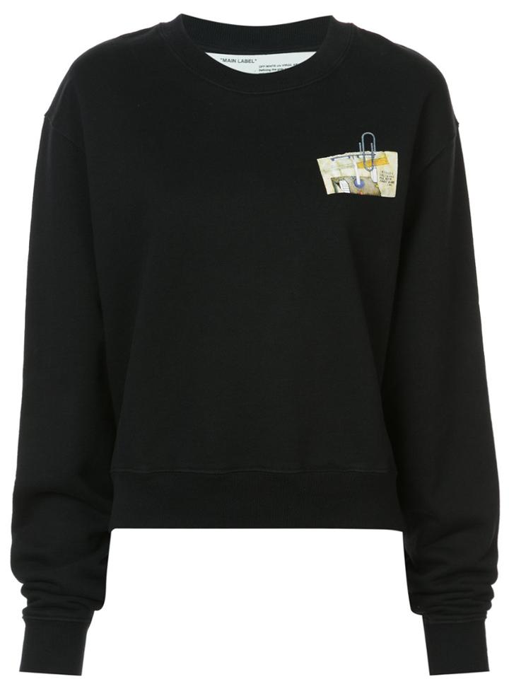 Off-white Cropped Chest Print Hoodie - Black