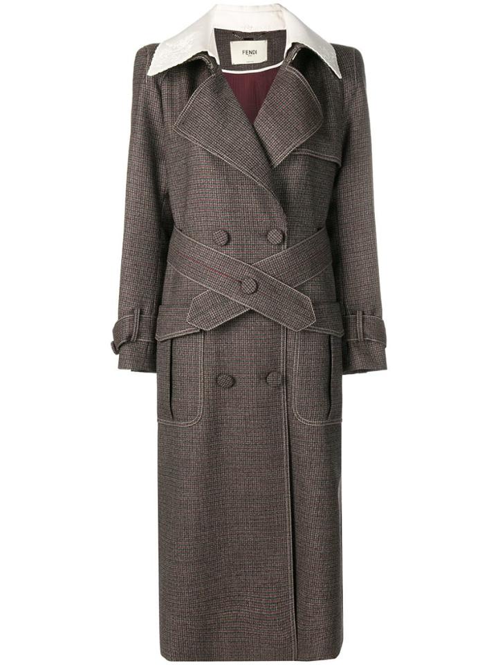 Fendi Micro-check Trench Coat - Grey