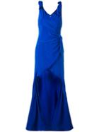 Moschino Stepped Hem Draped Evening Dress, Women's, Size: 42, Blue, Silk/acetate/rayon