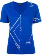 Armani Jeans - Cut Print T-shirt - Women - Cotton - 38, Blue, Cotton