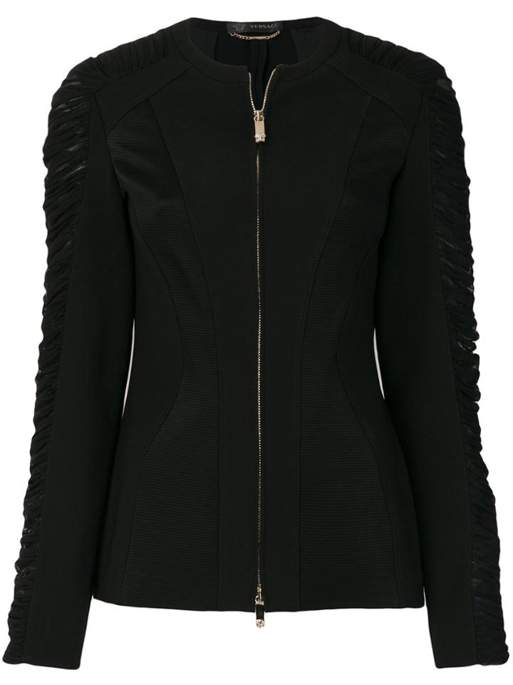 Versace Ruched Sleeve Panelled Jacket - Black