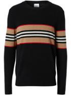 Burberry Icon Stripe Detail Cashmere Sweater - Black