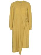 Low Classic Buttoned Asymmetric Wrap Dress - Yellow