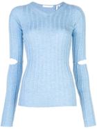 Helmut Lang Cut Out Elbows Knitted Sweatshirt - Blue