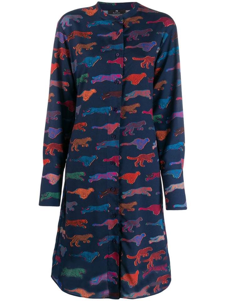 Ps Paul Smith Leopard Print Shirt Dress - Blue