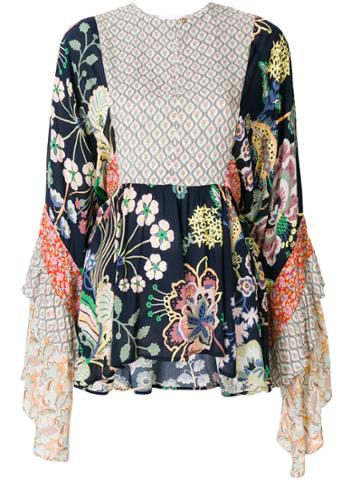 Perseverance London Flared Sleeve Floral Top - Multicolour