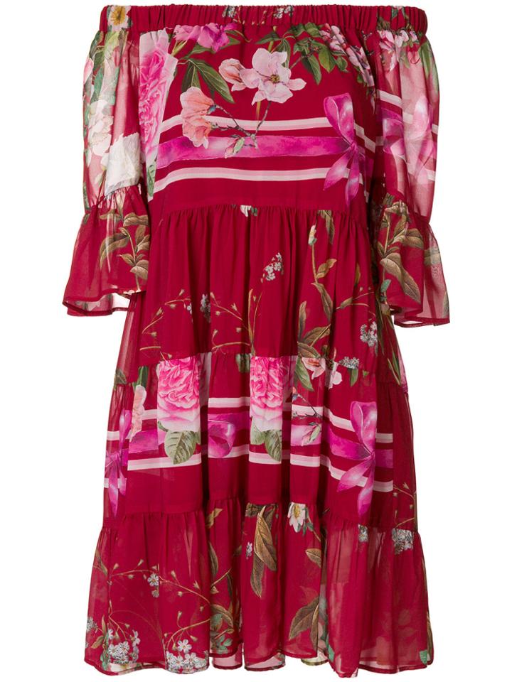 Blugirl Floral Print Off Shoulder Dress - Red