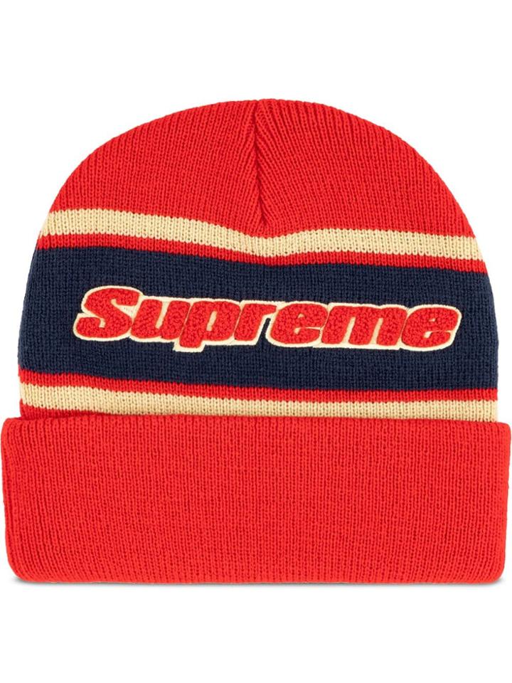 Supreme Chenille Stripe Beanie - Red