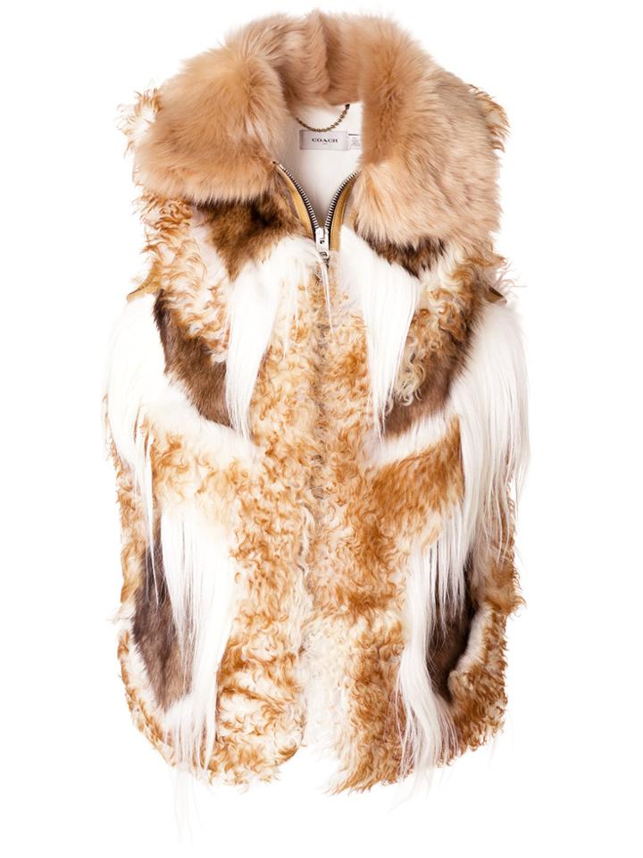Coach Patchwork Shearling Vest - Nude & Neutrals