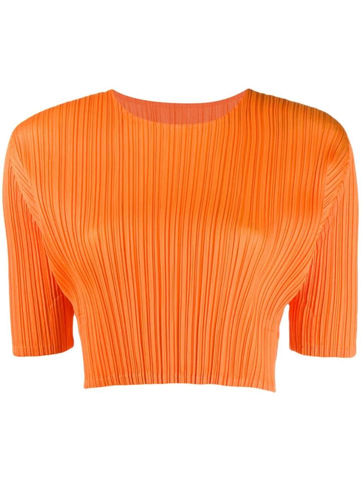 Pleats Please By Issey Miyake Cropped Plissé Top - Orange