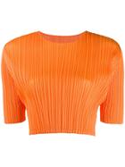 Pleats Please By Issey Miyake Cropped Plissé Top - Orange