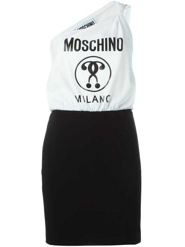 Moschino Asymmetric Logo Print Dress, Women's, Size: 40, Black, Cotton/other Fibres
