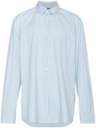 Balenciaga Logo Print Striped Cotton Shirt - Blue