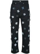 Brandnewold Flower Appliqué Cropped Jeans - Blue