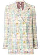 Thom Browne Double Breasted Sack Jacket With Fray & Selvedge In Madras