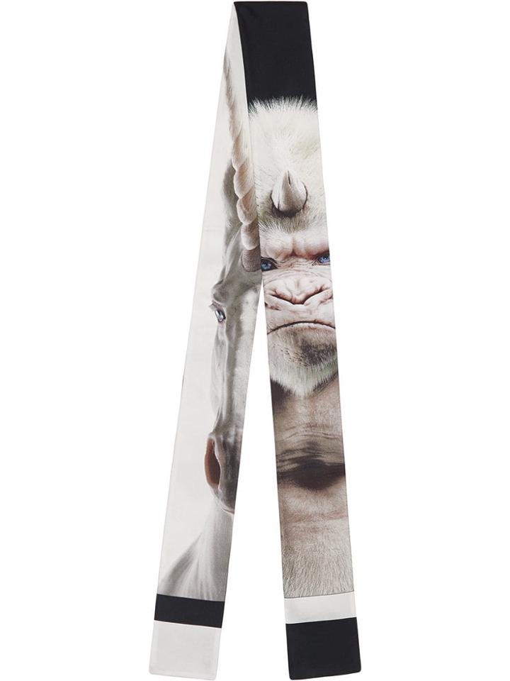 Burberry Montage Print Silk Skinny Scarf - White