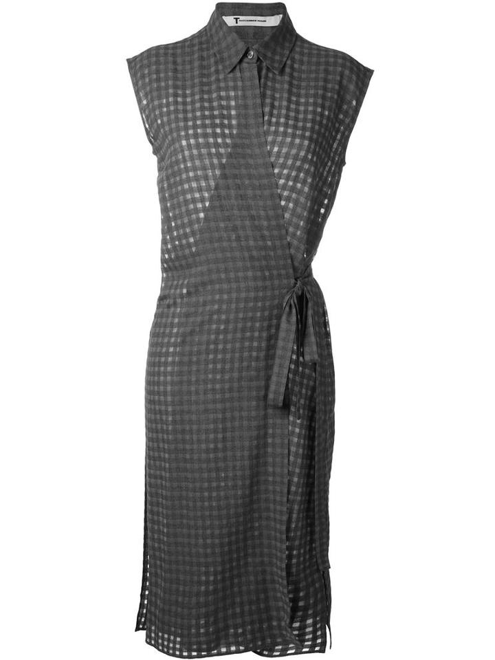 T By Alexander Wang Checked Wrap Dress, Women's, Size: 6, Grey, Cotton/viscose/virgin Wool