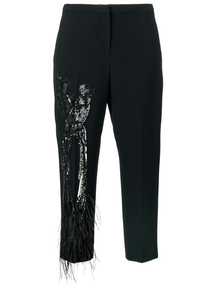 No21 Bird Embellished Crop Trousers - Black