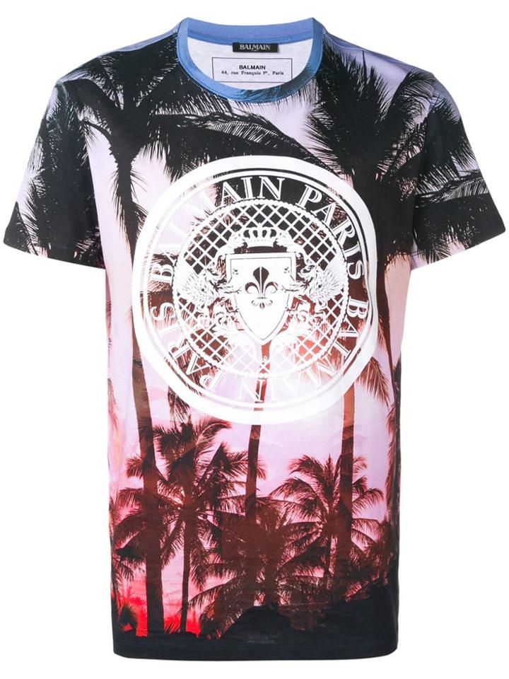 Balmain Palm Tree Logo T-shirt - Purple