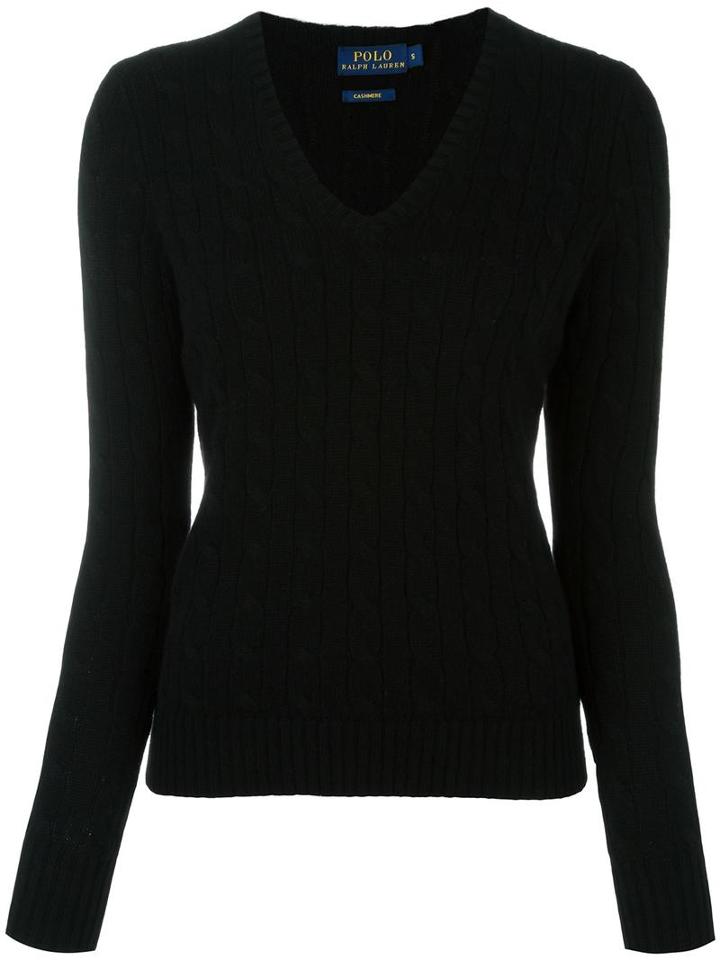 Polo Ralph Lauren Cable Knit V Neck Jumper, Women's, Size: Medium, Black, Cashmere