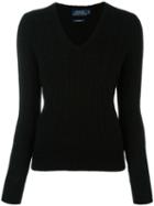 Polo Ralph Lauren Cable Knit V Neck Jumper, Women's, Size: Medium, Black, Cashmere