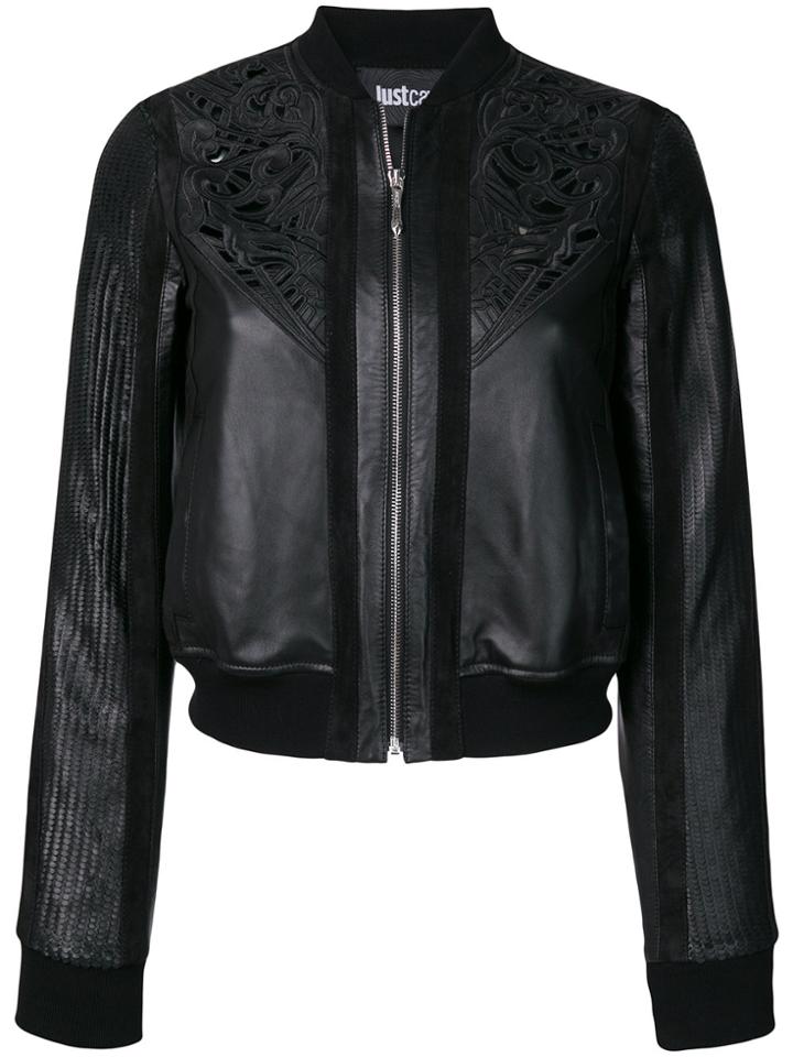 Just Cavalli Embossed Detail Leather Bomber Jacket - Black