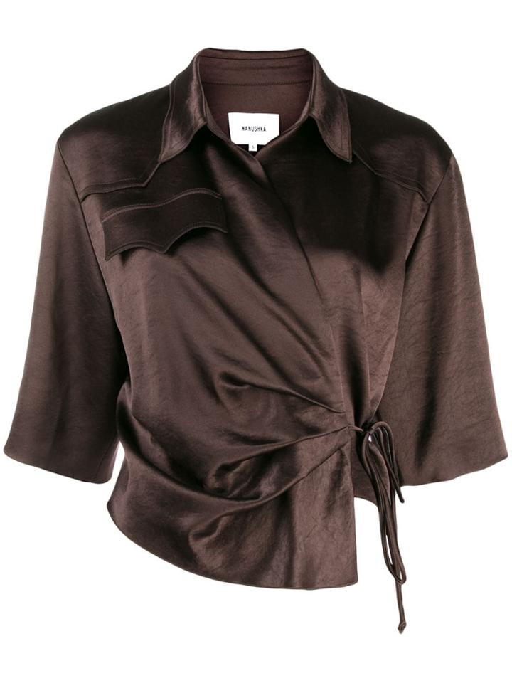 Nanushka Asymmetric Wrap Top - Brown