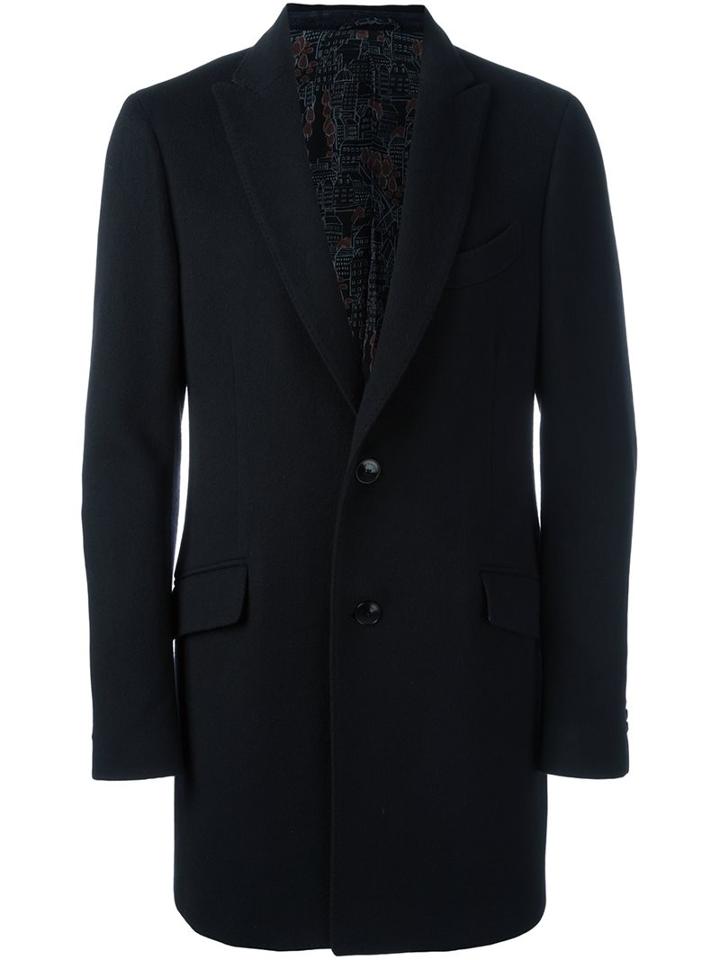 Etro Single Breasted Coat, Men's, Size: 50, Black, Silk/acetate/viscose/calf Hair