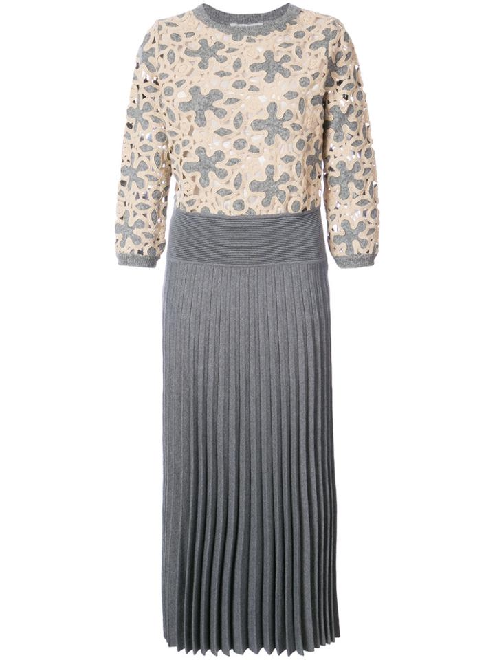 Agnona Flower Patterned Pleated Dress - Grey