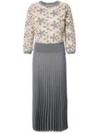 Agnona Flower Patterned Pleated Dress - Grey