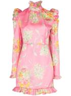 Alessandra Rich Rose Print Mini Dress - Pink
