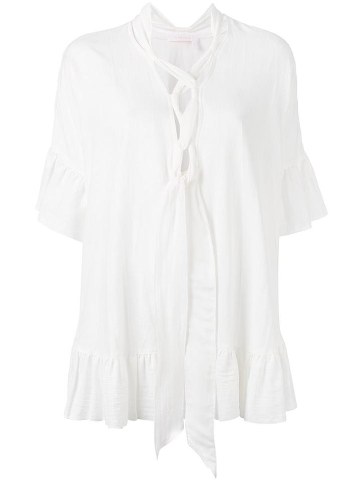 See By Chloé - Lace-up Front Blouse - Women - Cotton/linen/flax - 36, White, Cotton/linen/flax