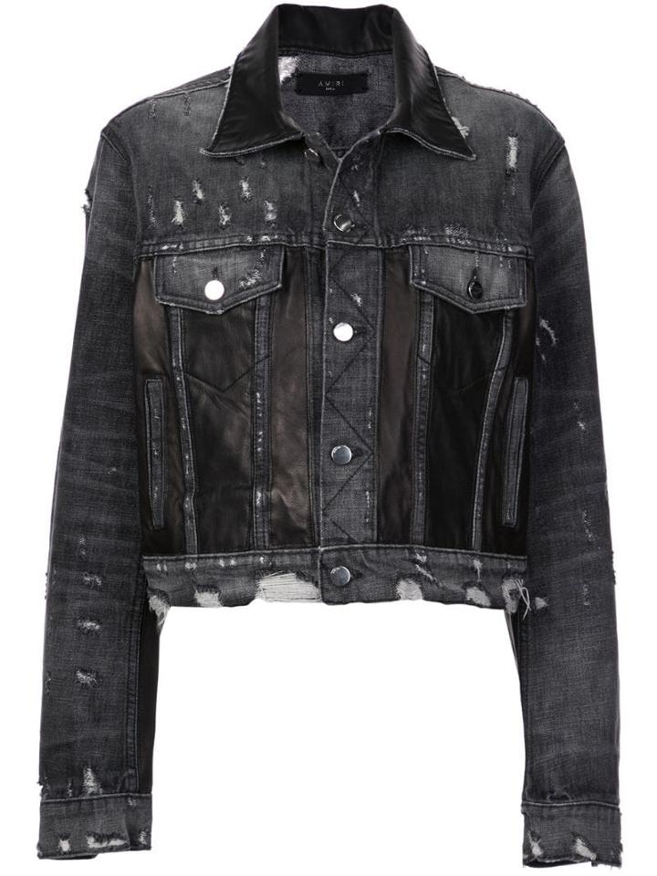 Amiri Distressed Paneled Denim Jacket - Black