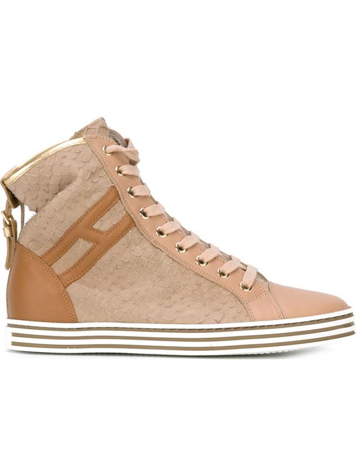 Hogan Rebel R182 Hi-top Sneakers, Women's, Size: 38.5, Nude/neutrals, Leather/cotton/rubber