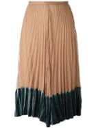 Valentino Pleated Contrast Hem Skirt, Women's, Size: 42, Nude/neutrals, Silk/spandex/elastane/viscose