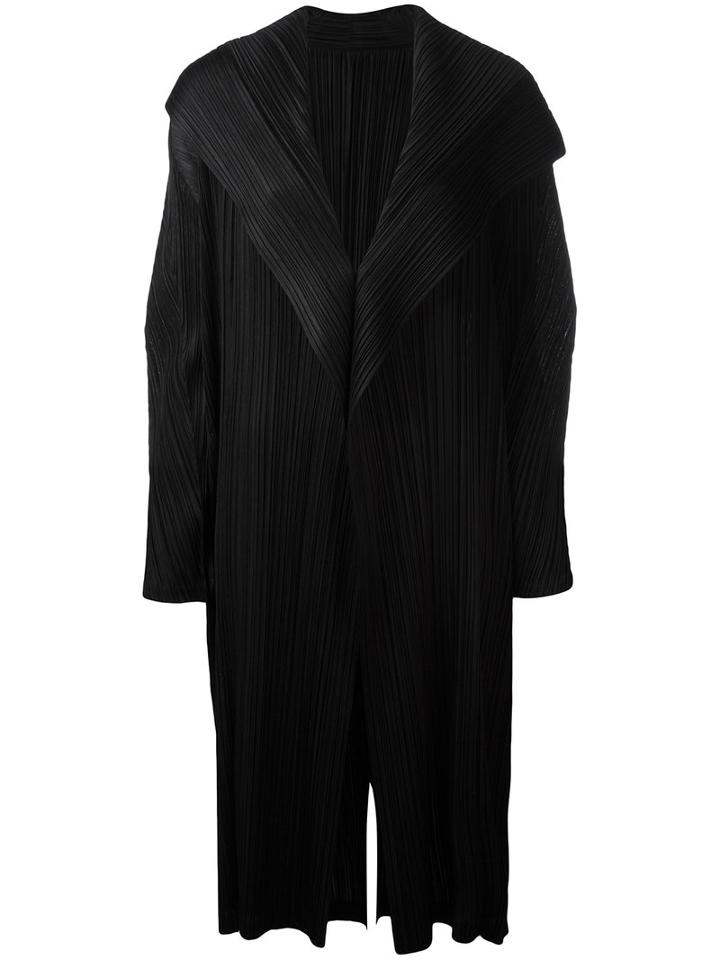 Pleats Please By Issey Miyake Draped Front Pleated Coat, Women's, Size: 4, Black, Polyester