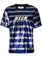 Msgm Sequin Striped T-shirt - Blue