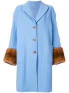 Ermanno Scervino Fur Sleeve Single Breasted Coat - Blue
