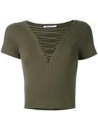 T By Alexander Wang Lace-up Ribbed Top - Green